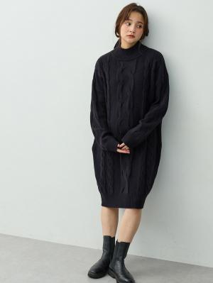 マタニティ ワンピース|ケーブルニットミニワンピース　マタニティ・産後授乳服【出産後も長く着られる】|ダークネイビー