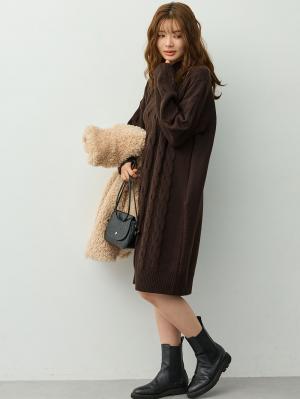 マタニティ ワンピース|ケーブルニットミニワンピース　マタニティ・産後授乳服【出産後も長く着られる】|ブラウン