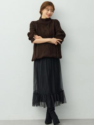 マタニティ ワンピース|ケーブルニットミニワンピース　マタニティ・産後授乳服【出産後も長く着られる】|ブラウン