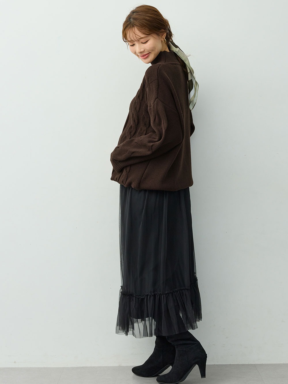 マタニティ ワンピース|ケーブルニットミニワンピース　マタニティ・産後授乳服【出産後も長く着られる】|ブラウン
