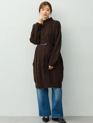 マタニティ ワンピース|ケーブルニットミニワンピース　マタニティ・産後授乳服【出産後も長く着られる】|ブラウン