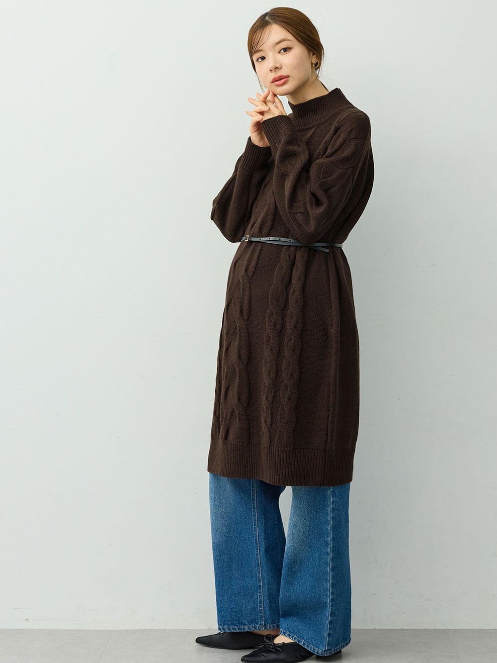 マタニティ ワンピース|ケーブルニットミニワンピース　マタニティ・産後授乳服【出産後も長く着られる】|ブラウン
