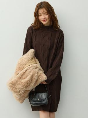 マタニティ ワンピース|ケーブルニットミニワンピース　マタニティ・産後授乳服【出産後も長く着られる】|ブラウン