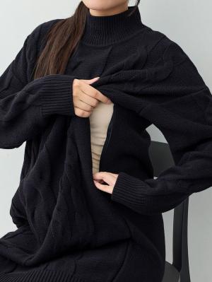 マタニティ ワンピース|ケーブルニットミニワンピース　マタニティ・産後授乳服【出産後も長く着られる】