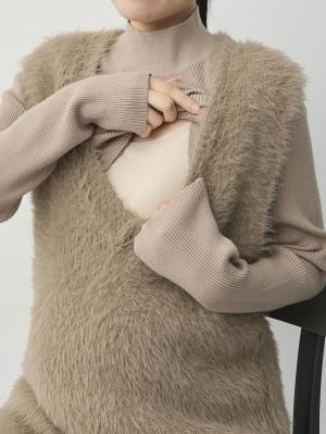 マタニティトップス・授乳服トップス|シャギーニットジレ　マタニティ・産後【出産後も長く着られる】