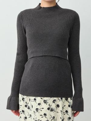 マタニティトップス・授乳服トップス|フレアスリーブタートル　マタニティ・産後授乳服【出産後も長く着られる】