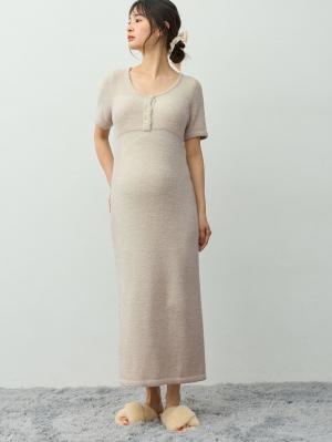 マタニティ ワンピース|やわらかニットルームワンピース　マタニティ・産後【産後も長く着れる】|グレージュ