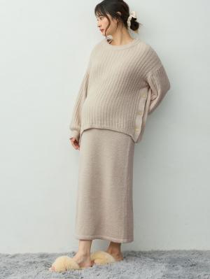 マタニティ ワンピース|やわらかニットルームワンピース　マタニティ・産後【産後も長く着れる】|グレージュ