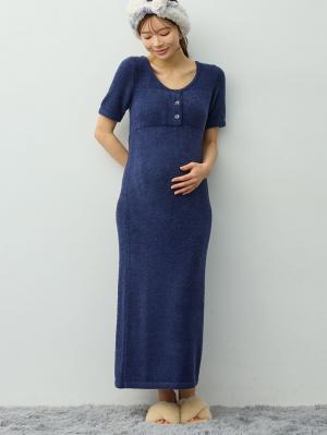 マタニティ ワンピース|やわらかニットルームワンピース　マタニティ・産後【産後も長く着れる】|ネイビー