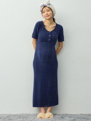 マタニティ ワンピース|やわらかニットルームワンピース　マタニティ・産後【産後も長く着れる】|ネイビー
