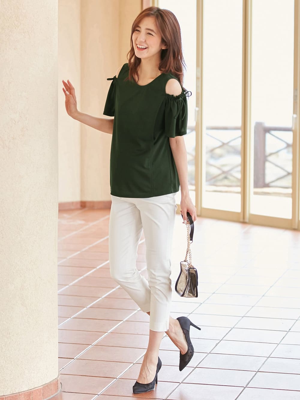 マタニティ パンツ|P・パンツ　接触冷感ストレッチクロップド（八分丈）|オフ