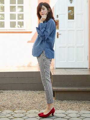 マタニティ パンツ|P・パンツ　接触冷感ストレッチクロップド（八分丈）|ブラック×オフ