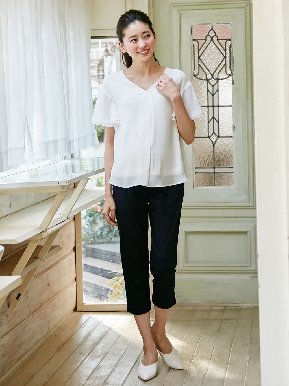 マタニティ パンツ|P・パンツ　接触冷感クロップド（七分丈）|ブラック