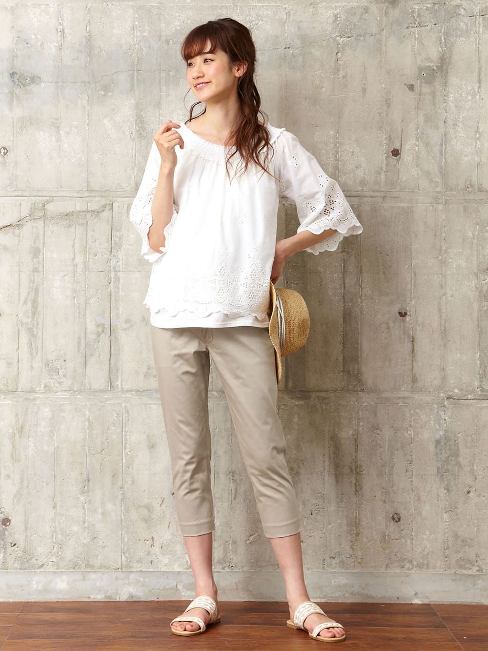 マタニティ パンツ|P・パンツ　接触冷感クロップド（七分丈）|ベージュ