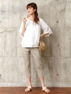 マタニティ パンツ|P・パンツ　接触冷感クロップド（七分丈）|ベージュ