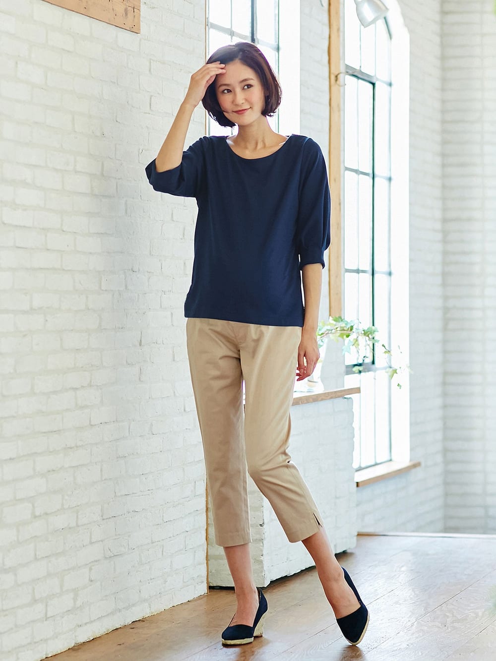 マタニティ パンツ|P・パンツ　接触冷感クロップド（七分丈）|ベージュ