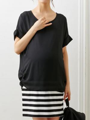 【マタニティ・授乳服】シフォン＆カットソーレイヤーワンピース【出産後も長く使える】20248