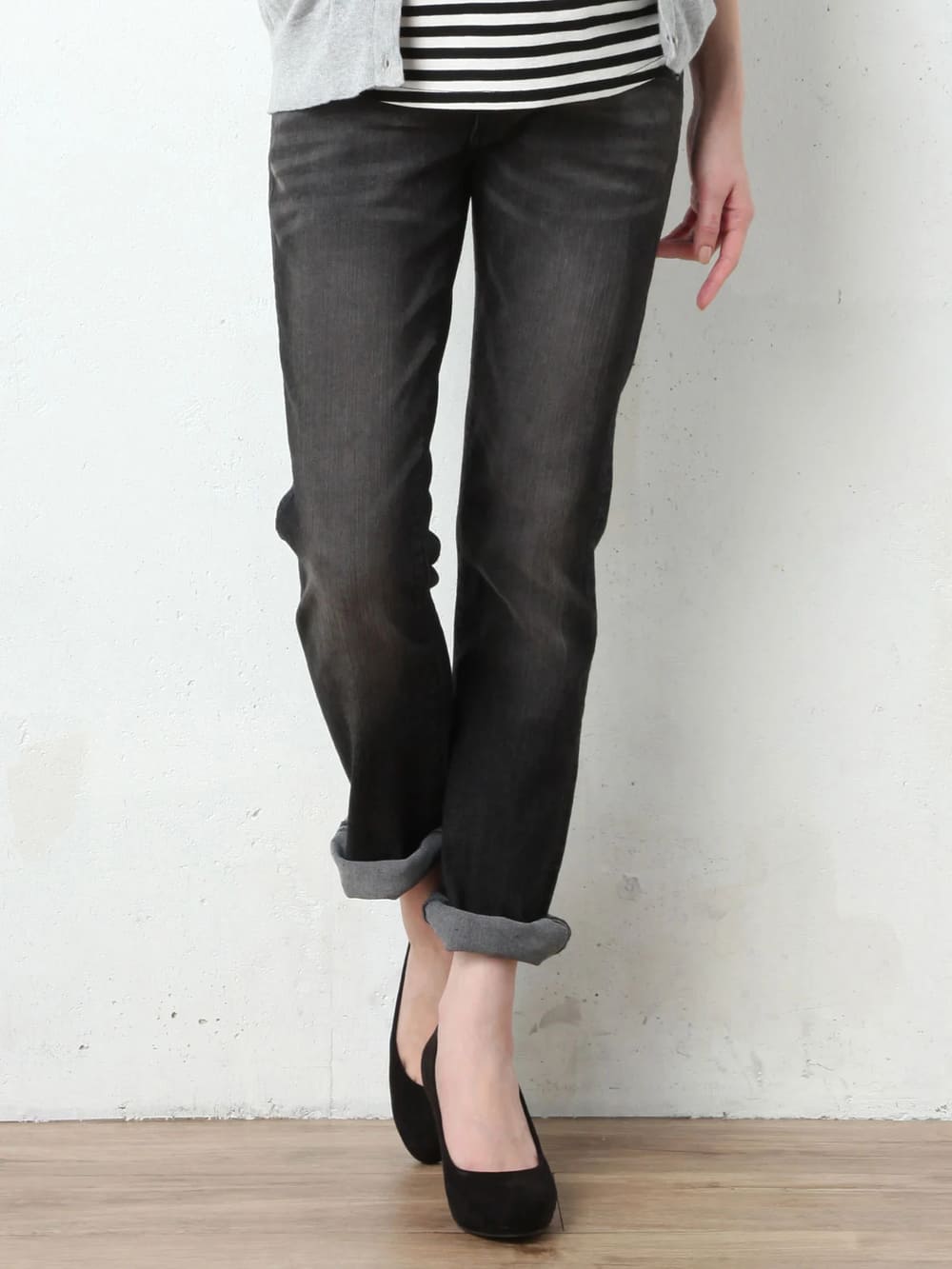 マタニティ パンツ|【マタニティ・授乳服】P・パンツ　ストレッチデニムタイトストレート|ブラック