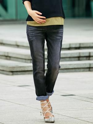 マタニティ パンツ|【マタニティ・授乳服】P・パンツ　ストレッチデニムタイトストレート|ブラック