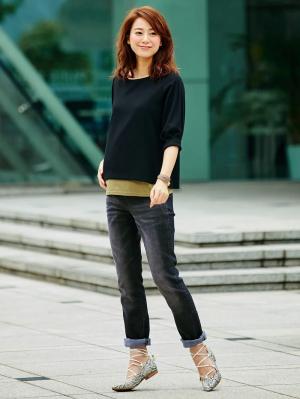 マタニティ パンツ|【マタニティ・授乳服】P・パンツ　ストレッチデニムタイトストレート|ブラック