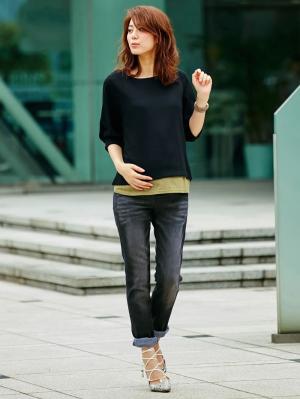 マタニティ パンツ|【マタニティ・授乳服】P・パンツ　ストレッチデニムタイトストレート|ブラック