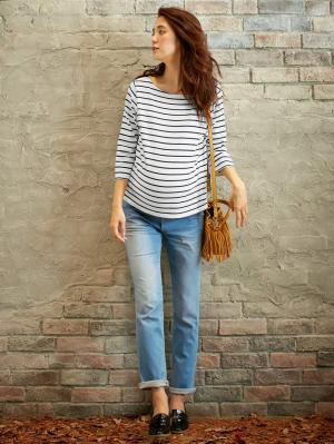 マタニティ パンツ|【マタニティ・授乳服】P・パンツ　ストレッチデニムタイトストレート|ライトブルー