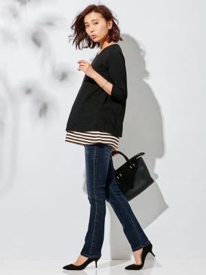 マタニティ パンツ|【マタニティ・授乳服】P・パンツ　ストレッチデニムタイトストレート|ダークブルー