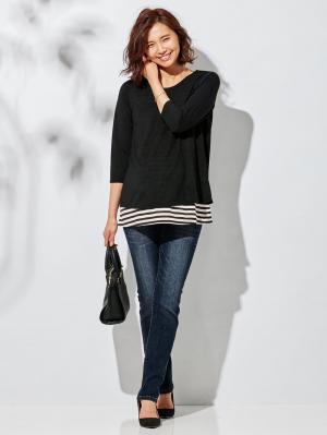 マタニティ パンツ|【マタニティ・授乳服】P・パンツ　ストレッチデニムタイトストレート|ダークブルー