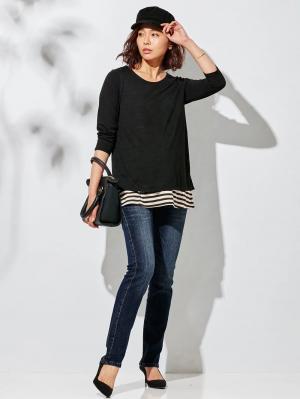 マタニティ パンツ|【マタニティ・授乳服】P・パンツ　ストレッチデニムタイトストレート|ダークブルー