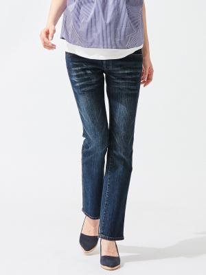 マタニティ パンツ|【マタニティ・授乳服】P・パンツ　ストレッチ デニム　ストレートセミフレア【ブーツカット】マタニティパンツデニム|ユーズドインディゴブルー