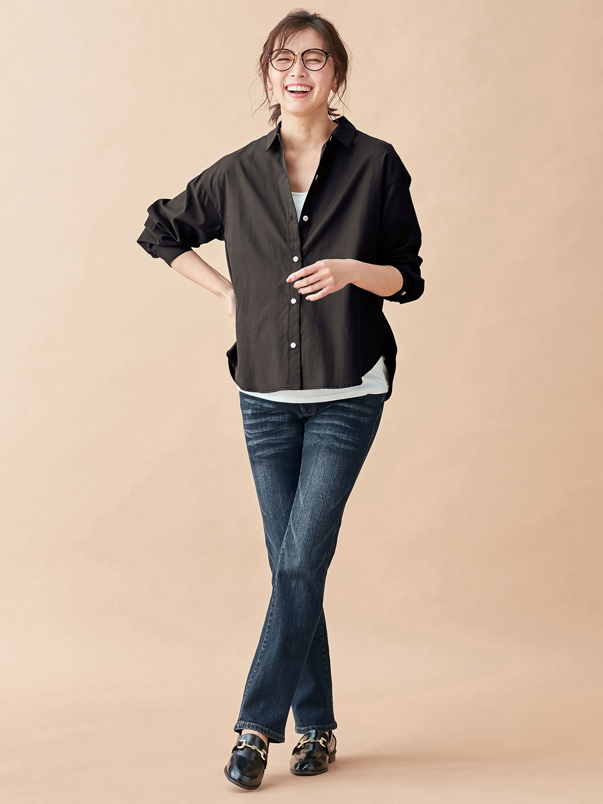 マタニティ パンツ|【マタニティ・授乳服】P・パンツ　ストレッチ デニム　ストレートセミフレア【ブーツカット】マタニティパンツデニム|ユーズドインディゴブルー