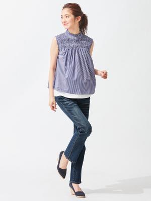 マタニティ パンツ|【マタニティ・授乳服】P・パンツ　ストレッチ デニム　ストレートセミフレア【ブーツカット】マタニティパンツデニム|ユーズドインディゴブルー