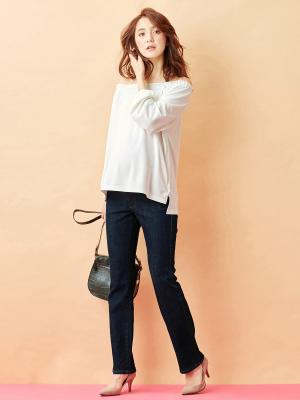 マタニティ パンツ|【マタニティ・授乳服】P・パンツ　ストレッチ デニム　ストレートセミフレア【ブーツカット】マタニティパンツデニム|インディゴブルー