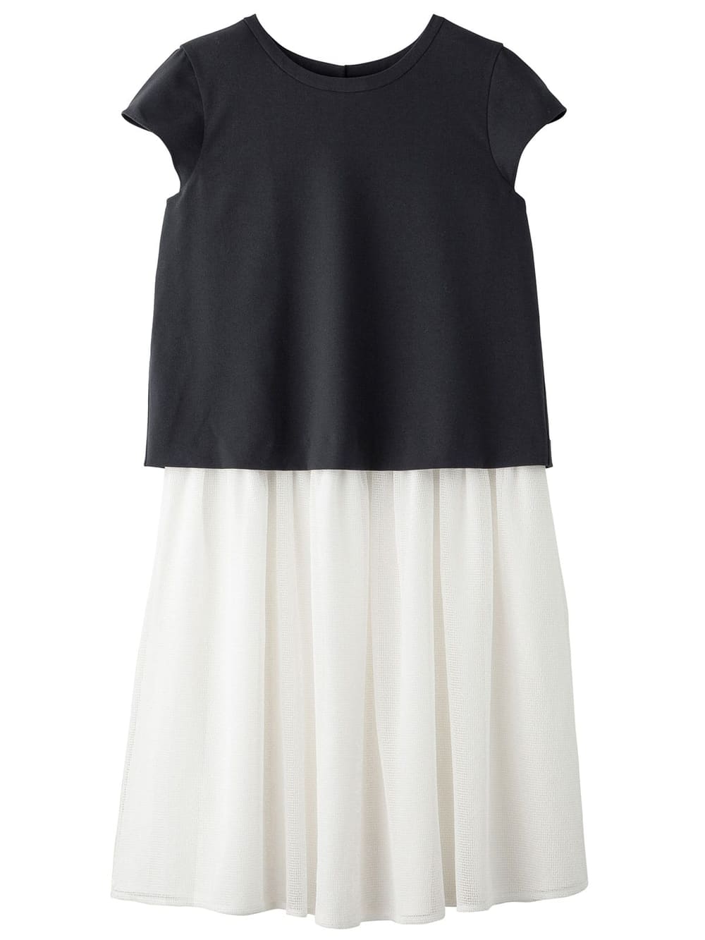 マタニティ ワンピース|【マタニティ・授乳服】レースギャザースカートワンピース【出産後も長く使える】|ネイビー×オフ