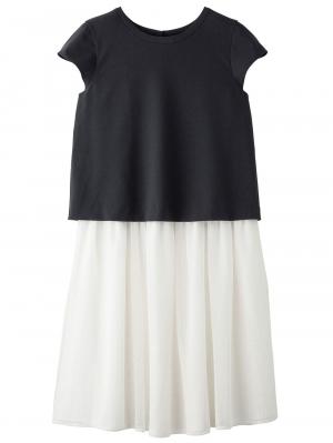 マタニティ ワンピース|【マタニティ・授乳服】レースギャザースカートワンピース【出産後も長く使える】|ネイビー×オフ