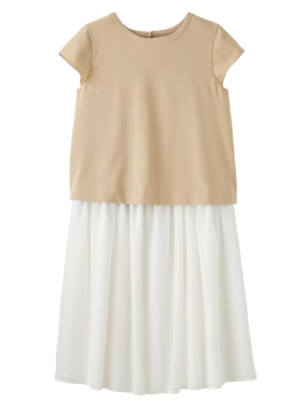 マタニティ ワンピース|【マタニティ・授乳服】レースギャザースカートワンピース【出産後も長く使える】|ベージュ×ホワイト