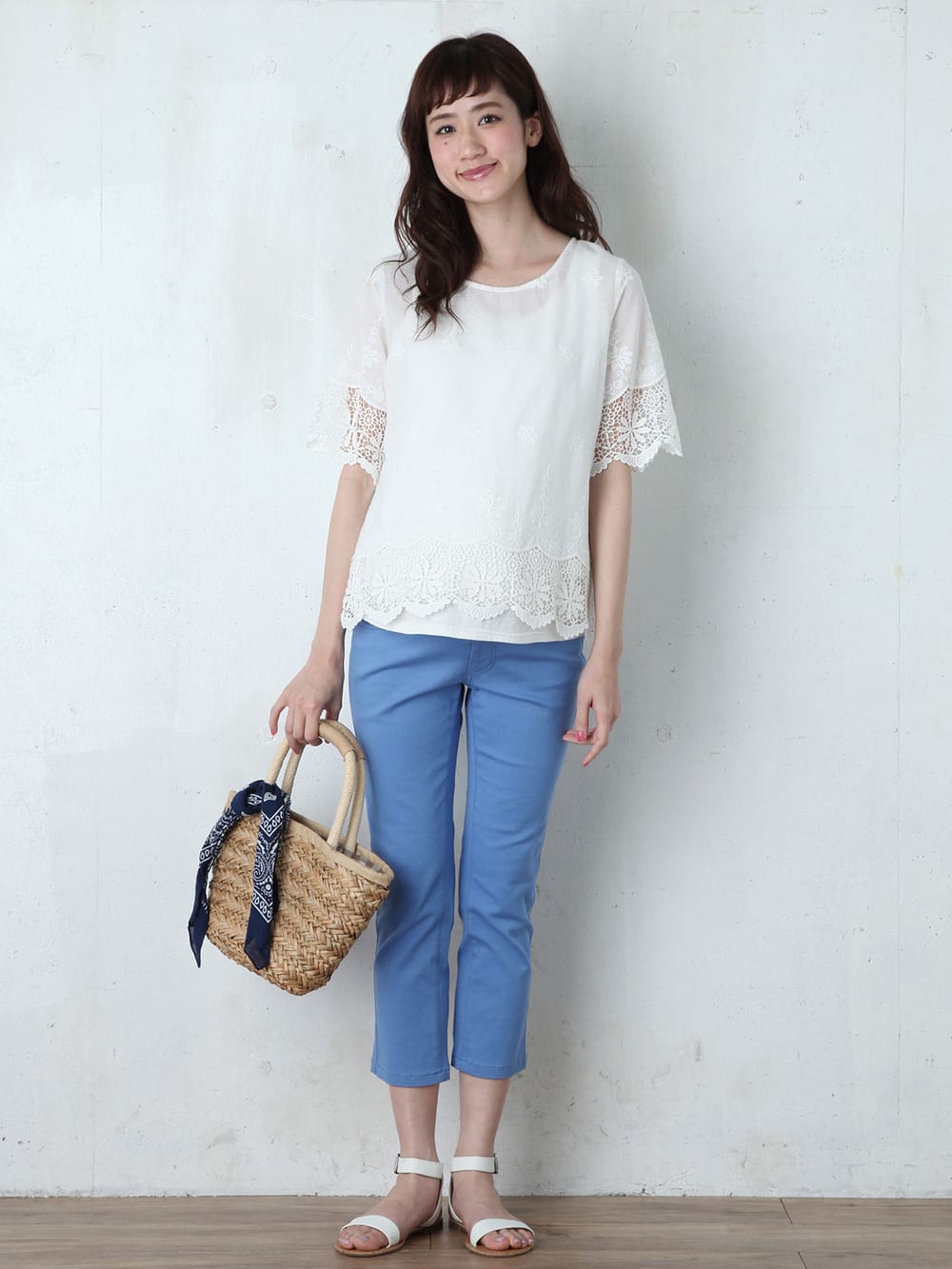 マタニティ パンツ|P・パンツ　ストレッチカラーチノクロップド(spcial price)|ライトブルー