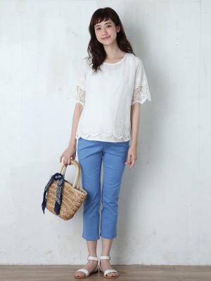 マタニティ パンツ|P・パンツ　ストレッチカラーチノクロップド(spcial price)|ライトブルー