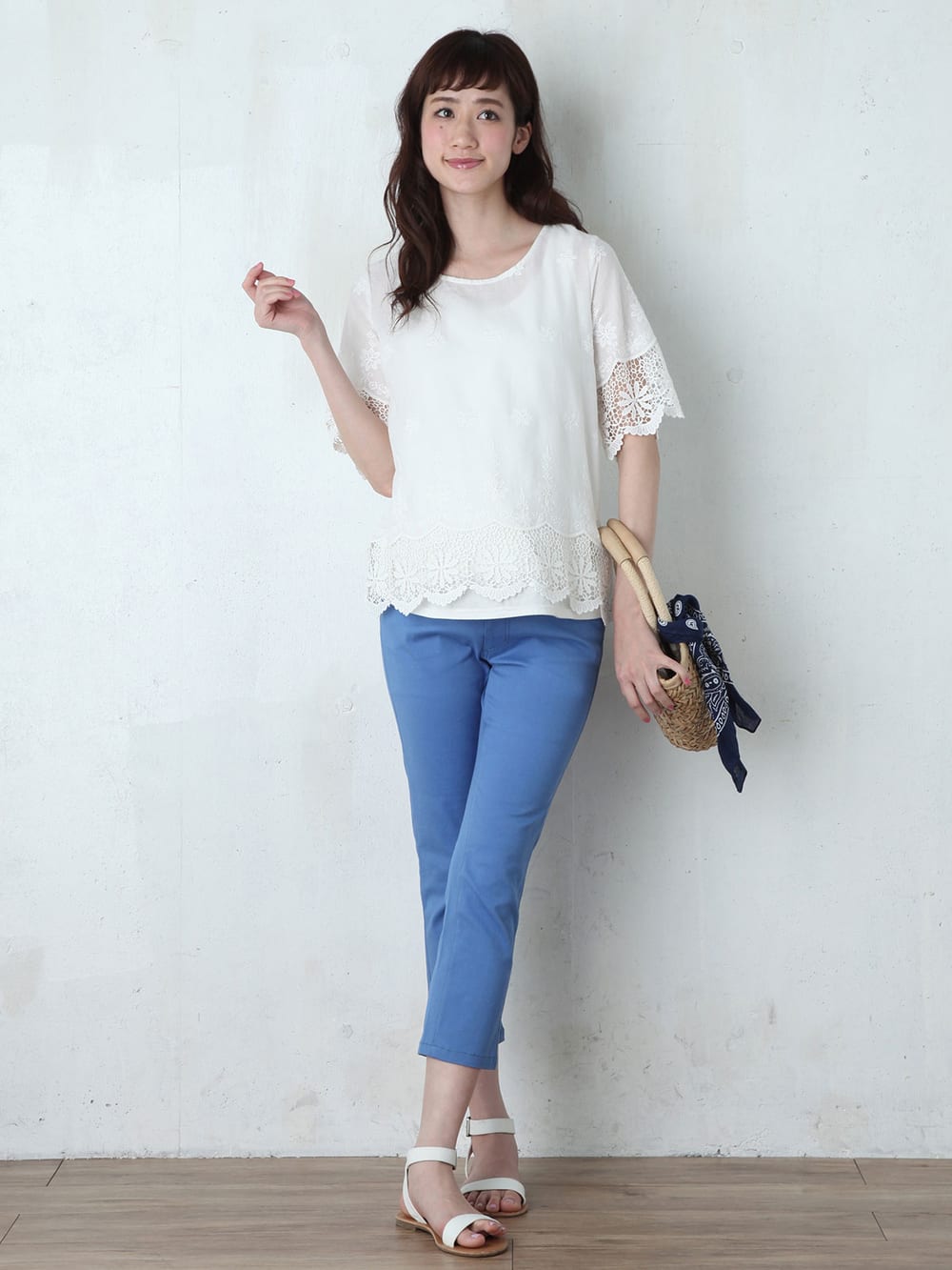 マタニティ パンツ|P・パンツ　ストレッチカラーチノクロップド(spcial price)|ライトブルー