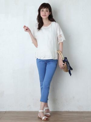 マタニティ パンツ|P・パンツ　ストレッチカラーチノクロップド(spcial price)|ライトブルー