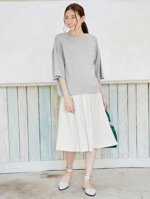 マタニティ スカート|【産前産後対応】フィット ストレッチストライプスカート【出産後も長く使える】