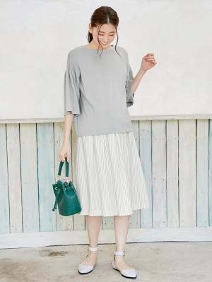 マタニティ スカート|【産前産後対応】フィット ストレッチストライプスカート【出産後も長く使える】