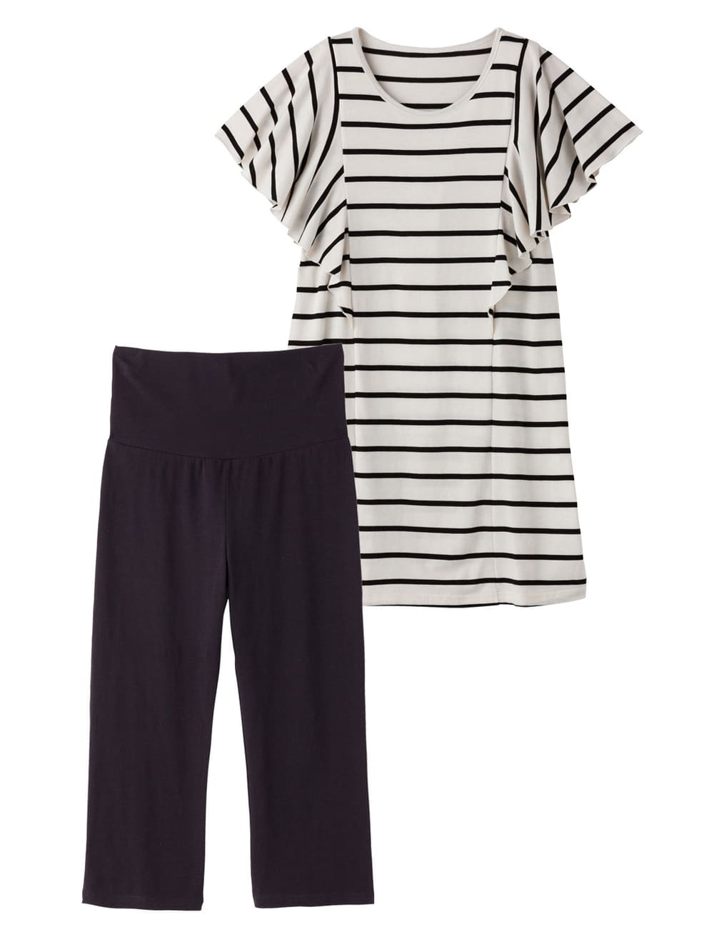 マタニティ パジャマ・ルームウェア|【授乳口付】バタフライスリーブ＆産後も使えるクロップドパンツパジャマ|アイボリー×ブラック