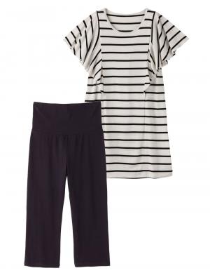 マタニティ パジャマ・ルームウェア|【授乳口付】バタフライスリーブ＆産後も使えるクロップドパンツパジャマ|アイボリー×ブラック