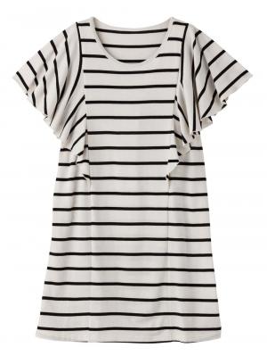 マタニティ パジャマ・ルームウェア|【授乳口付】バタフライスリーブ＆産後も使えるクロップドパンツパジャマ|アイボリー×ブラック