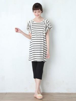 マタニティ パジャマ・ルームウェア|【授乳口付】バタフライスリーブ＆産後も使えるクロップドパンツパジャマ|アイボリー×ブラック