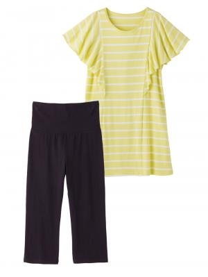 マタニティ パジャマ・ルームウェア|【授乳口付】バタフライスリーブ＆産後も使えるクロップドパンツパジャマ|イエロー×オフ