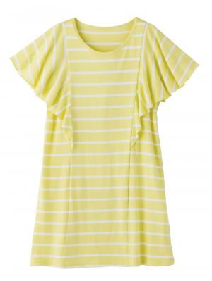 マタニティ パジャマ・ルームウェア|【授乳口付】バタフライスリーブ＆産後も使えるクロップドパンツパジャマ|イエロー×オフ