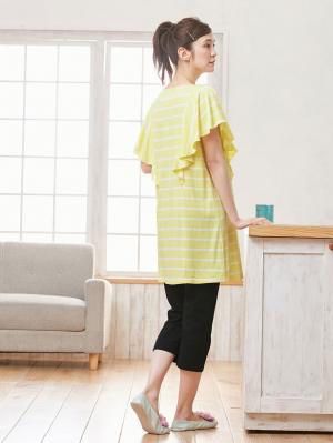 マタニティ パジャマ・ルームウェア|【授乳口付】バタフライスリーブ＆産後も使えるクロップドパンツパジャマ|イエロー×オフ