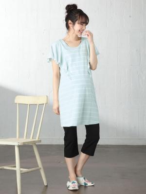 マタニティ パジャマ・ルームウェア|【授乳口付】バタフライスリーブ＆産後も使えるクロップドパンツパジャマ|イエロー×オフ